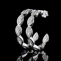 14K White Gold Marquise Cut Lab Diamond C-Hoop Earrings - 12.60 Total Carat Weight, Bezel Set, E-F Color VS Clarity - Covaloro Fine Jewelry