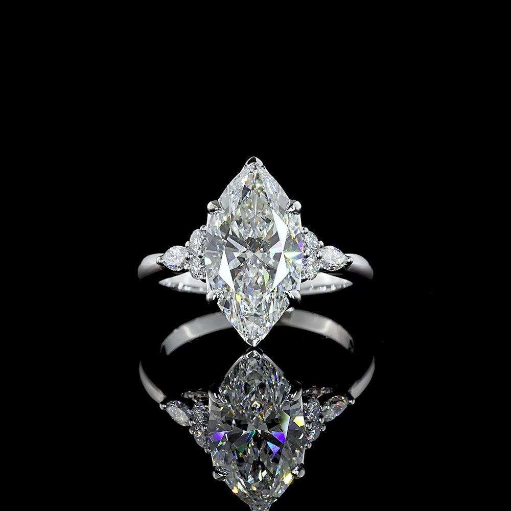 14K White Gold Marquise Cut Lab Diamond Cluster Ring with North-South Setting - 3.47 Carat Total Weight - Covaloro Fine Jewelry