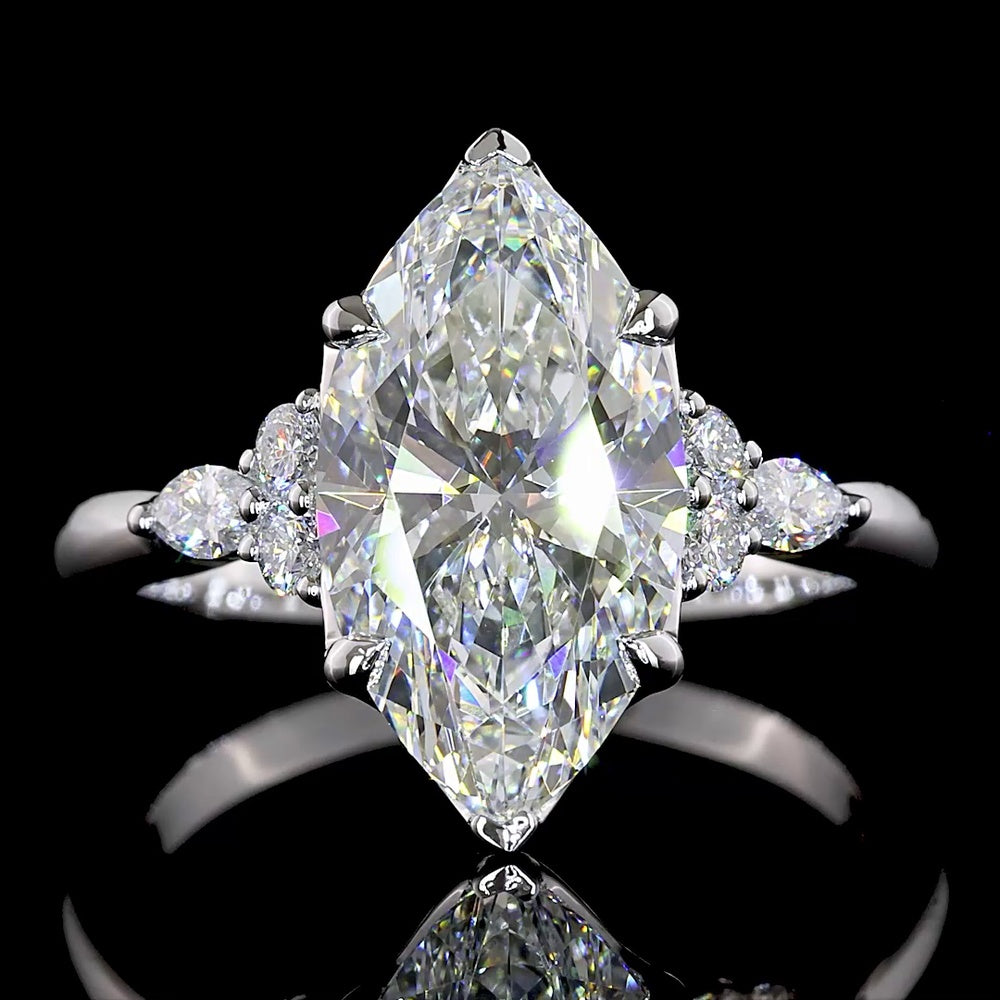 14K White Gold Marquise Cut Lab Diamond Cluster Ring with North-South Setting - 3.47 Carat Total Weight - Covaloro Fine Jewelry