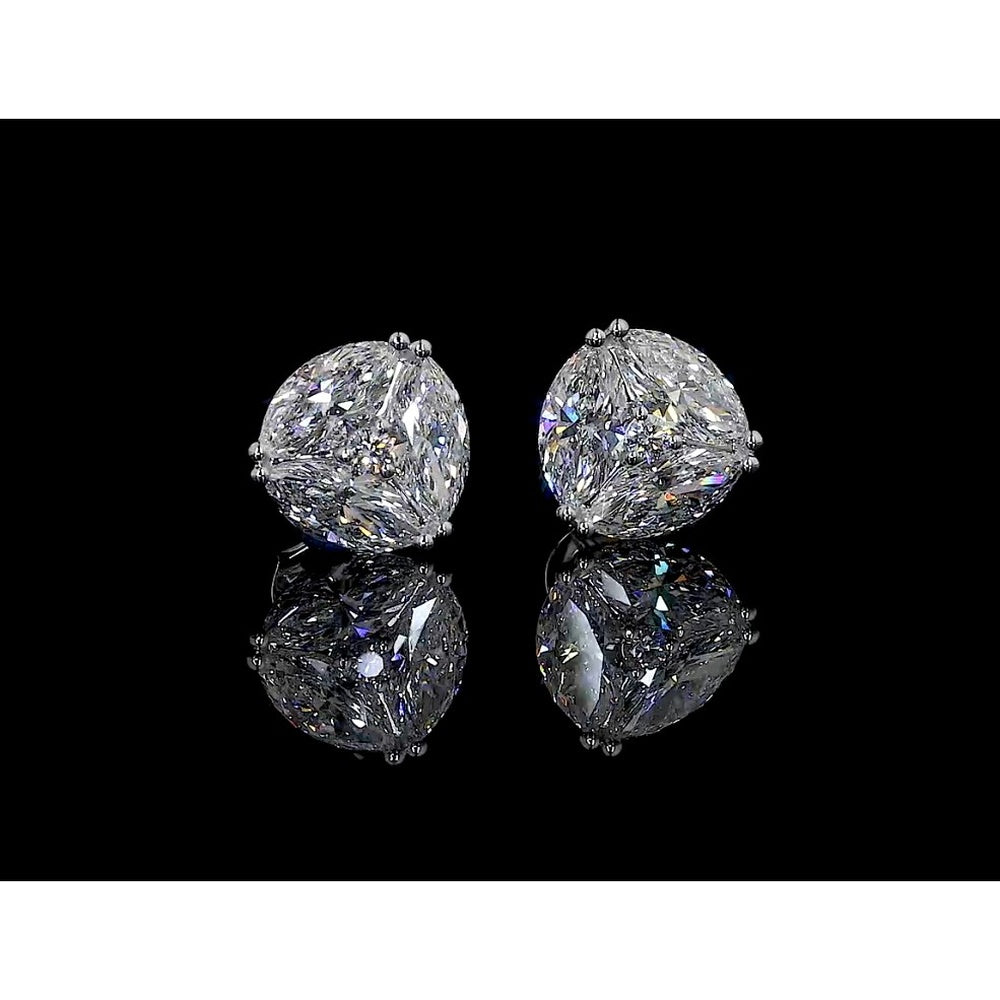 14K White Gold Marquise Cut Lab Diamond Cluster Stud Earrings with Brilliant Accents - 5.14 Carats Total Diamond Weight - Covaloro Fine Jewelry