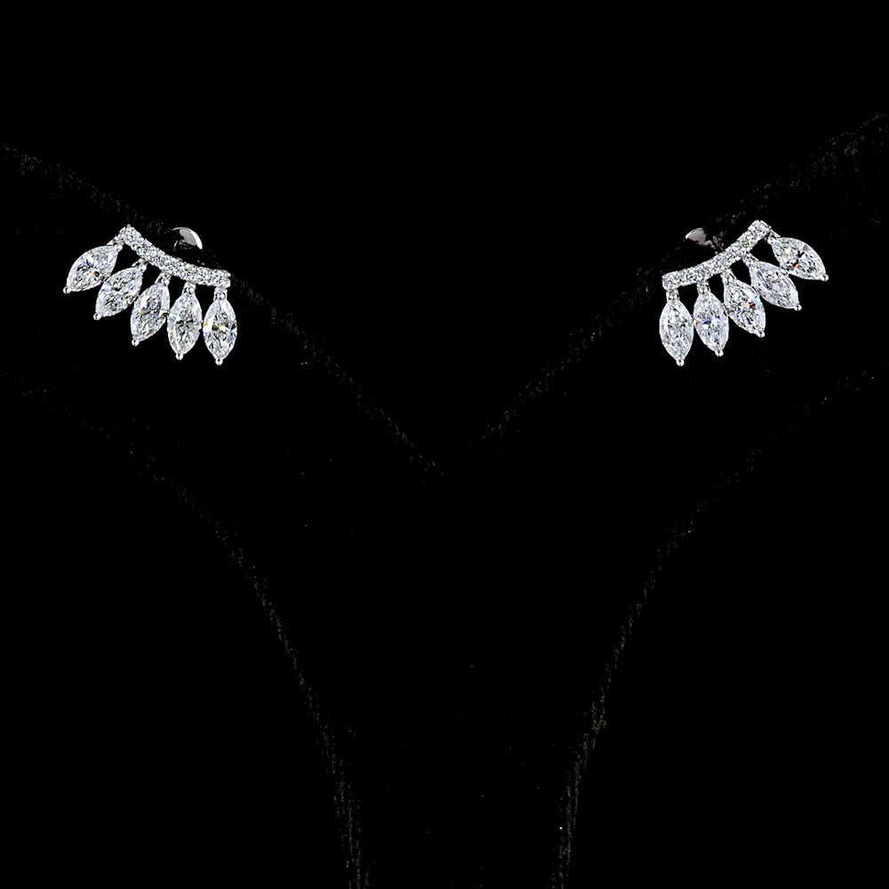 14K White Gold Marquise Cut Lab Diamond Crawler Earrings - 1.32 Carat Total Weight with E-F VS Clarity - Covaloro Fine Jewelry