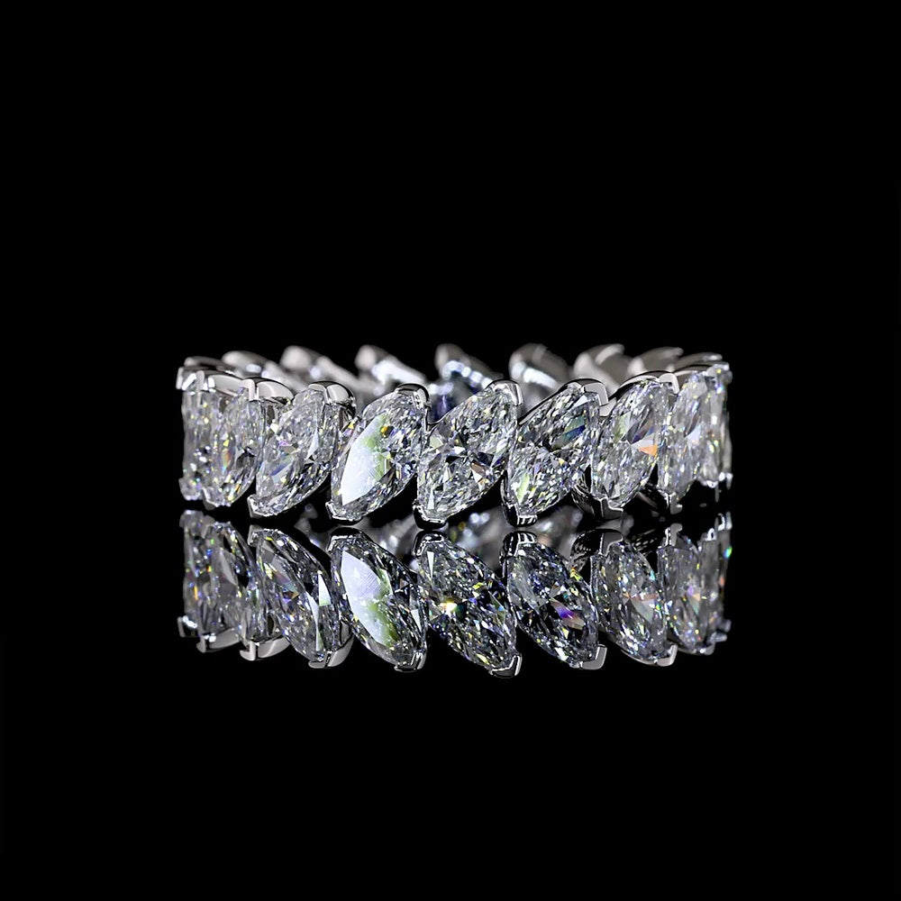 14K White Gold Marquise Cut Lab Diamond Eternity Band - 19 Stones, 2.93 Carat Total Weight, Half Bezel Inclined Setting, E-F Color VS1 Clarity - Covaloro Fine Jewelry