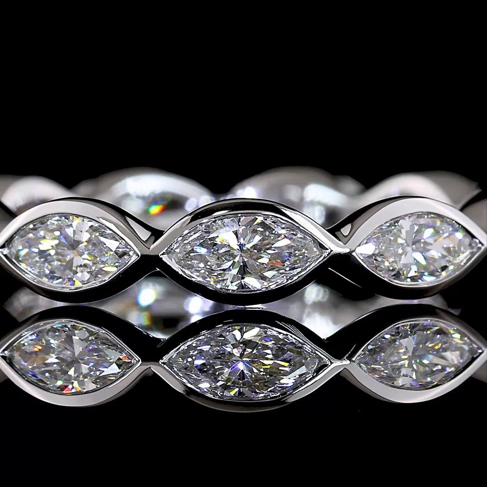 14K White Gold Marquise Cut Lab Diamond Eternity Band with East-West Bezel Setting - 1.13 Carat Total Diamond Weight - Covaloro Fine Jewelry