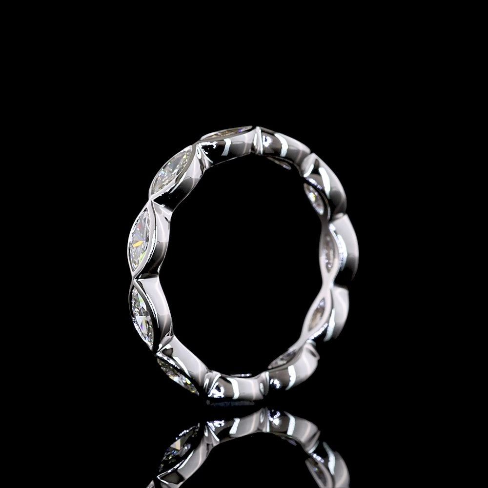 14K White Gold Marquise Cut Lab Diamond Eternity Band with East-West Bezel Setting - 1.13 Carat Total Diamond Weight - Covaloro Fine Jewelry