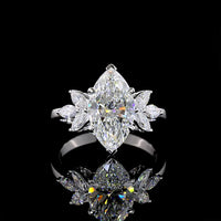 14K White Gold Marquise Cut Lab Diamond Floral Side-Stone Ring - 3.03 Carats Center Stone, 3.56 Carats Total Diamond Weight, IGI Certified E-F VS1 - Covaloro Fine Jewelry