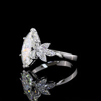 14K White Gold Marquise Cut Lab Diamond Floral Side-Stone Ring - 3.03 Carats Center Stone, 3.56 Carats Total Diamond Weight, IGI Certified E-F VS1 - Covaloro Fine Jewelry