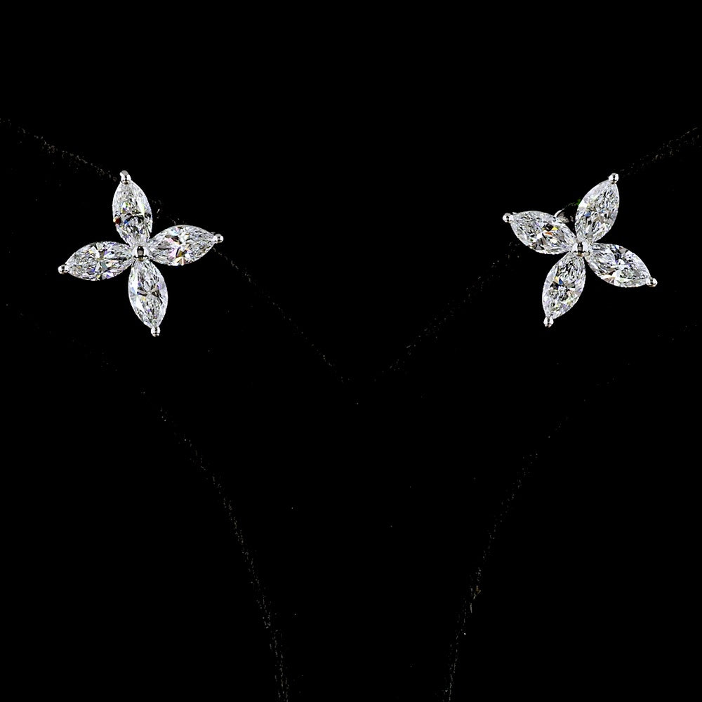 14K White Gold Marquise Cut Lab Diamond Flower Stud Earrings - 3.06 Carats Total Diamond Weight - Covaloro Fine Jewelry
