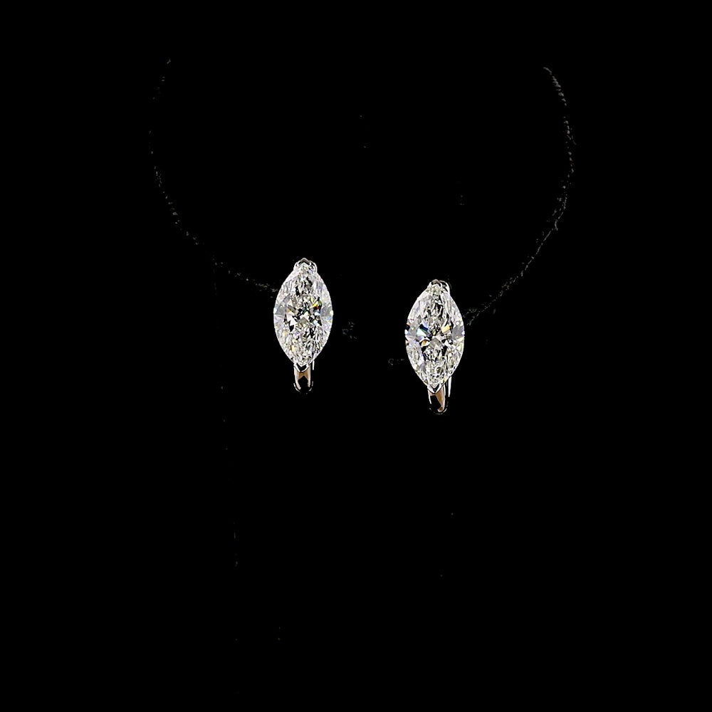 14K White Gold Marquise Cut Lab Diamond Huggie Earrings - 3.06 Carat Total Weight (E-F Color, VS1 Clarity) - Covaloro Fine Jewelry