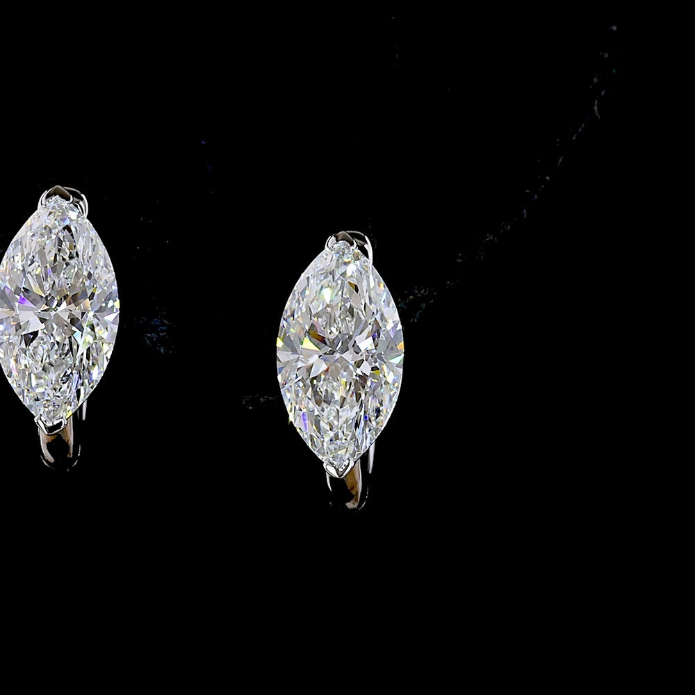 14K White Gold Marquise Cut Lab Diamond Huggie Earrings - 3.06 Carat Total Weight (E-F Color, VS1 Clarity) - Covaloro Fine Jewelry