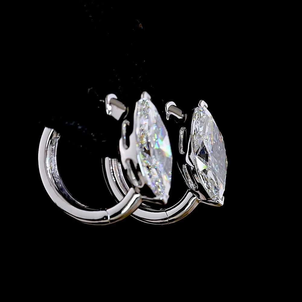 14K White Gold Marquise Cut Lab Diamond Huggie Earrings - 3.06 Carat Total Weight (E-F Color, VS1 Clarity) - Covaloro Fine Jewelry