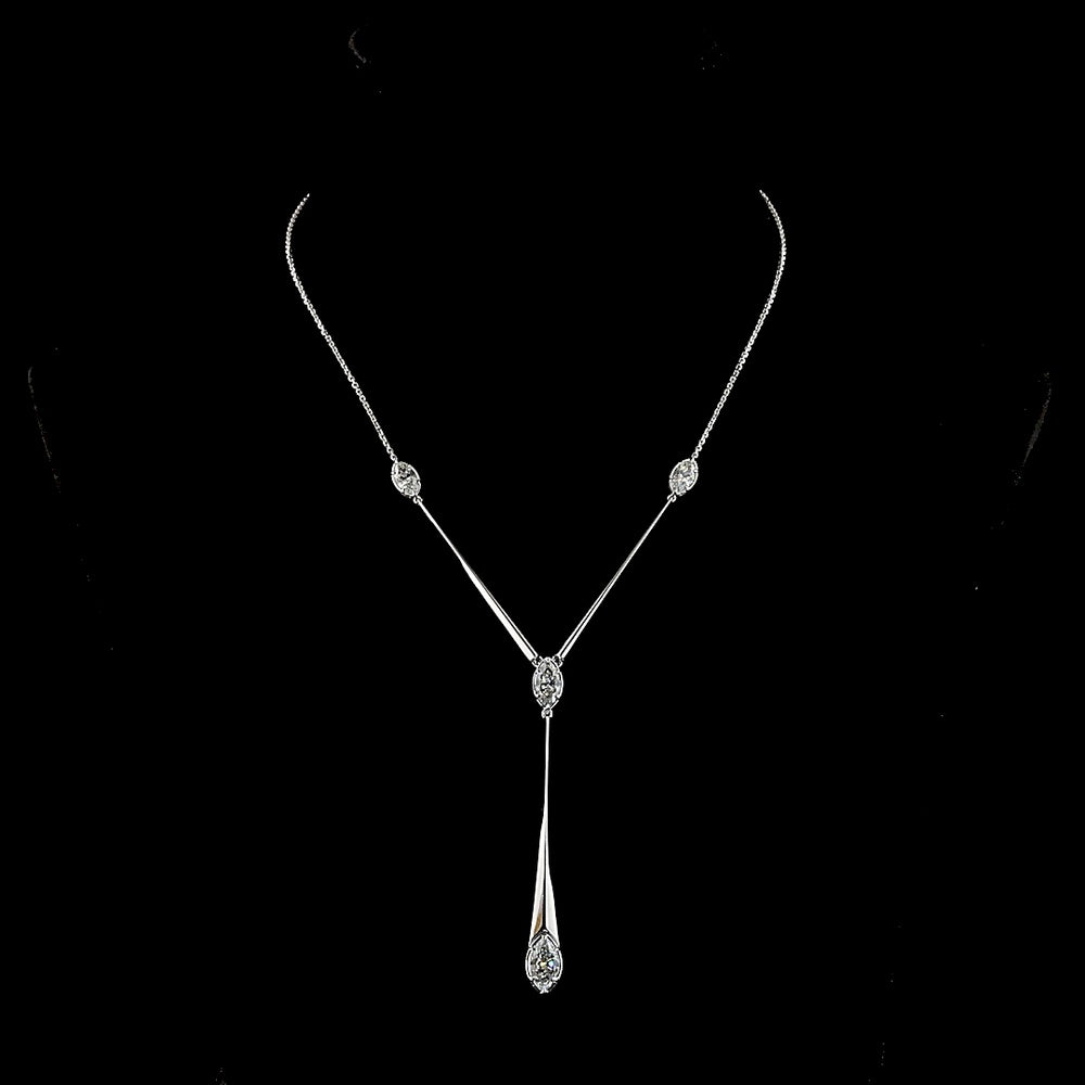 14K White Gold Marquise Cut Lab Diamond Lariat Necklace with Bezel Settings - 3.18 Carat Total Diamond Weight - Covaloro Fine Jewelry