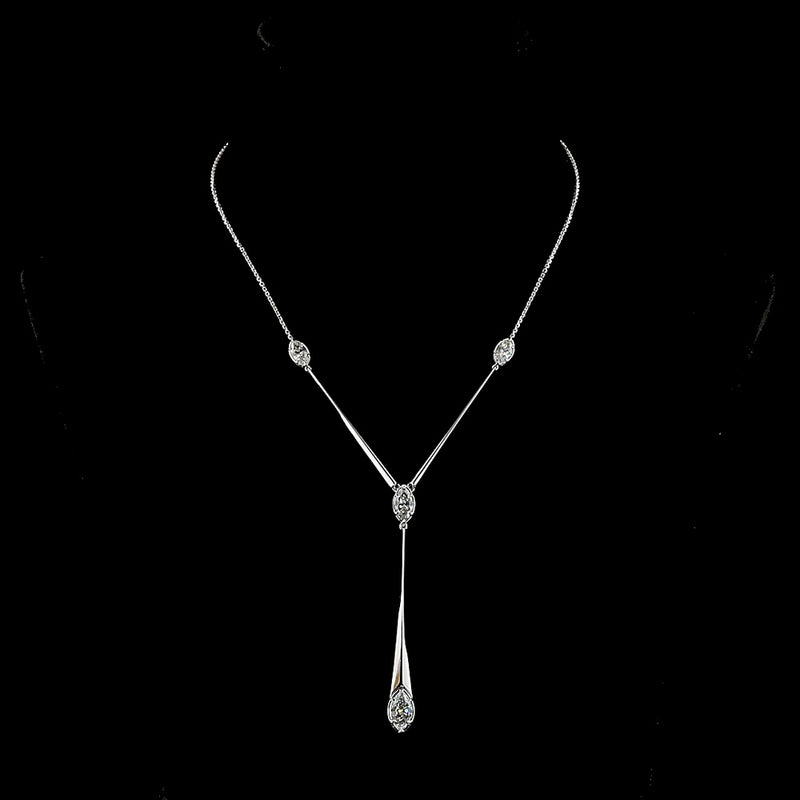 14K White Gold Marquise Cut Lab Diamond Lariat Necklace with Bezel Settings - 3.18 Carat Total Diamond Weight - Covaloro Fine Jewelry
