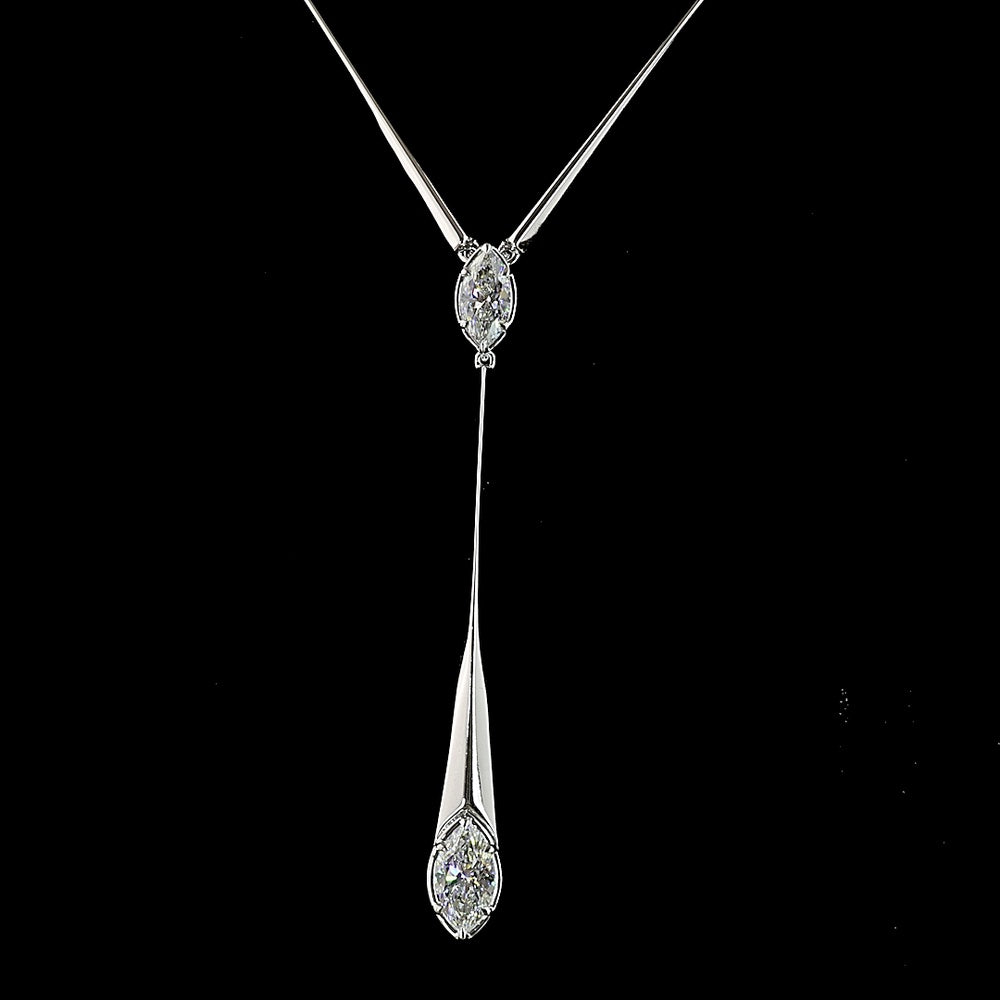 14K White Gold Marquise Cut Lab Diamond Lariat Necklace with Bezel Settings - 3.18 Carat Total Diamond Weight - Covaloro Fine Jewelry