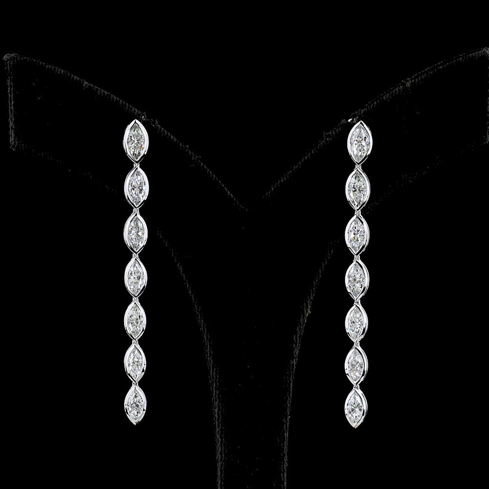14K White Gold Marquise Cut Lab Diamond Linear Drop Earrings with Bezel Setting - 3.51 Total Carat Weight - Covaloro Fine Jewelry