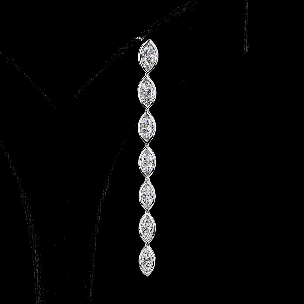 14K White Gold Marquise Cut Lab Diamond Linear Drop Earrings with Bezel Setting - 3.51 Total Carat Weight - Covaloro Fine Jewelry