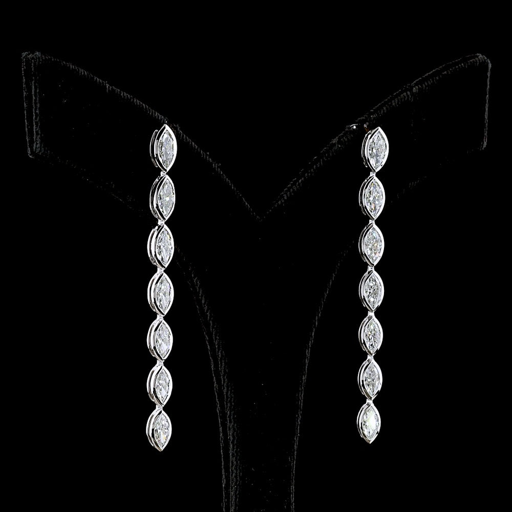 14K White Gold Marquise Cut Lab Diamond Linear Drop Earrings with Bezel Setting - 3.51 Total Carat Weight - Covaloro Fine Jewelry