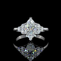 14K White Gold Marquise Cut Lab Diamond Ring with Brilliant Cut Side Stones - 2.00 Carat Total Weight - Covaloro Fine Jewelry