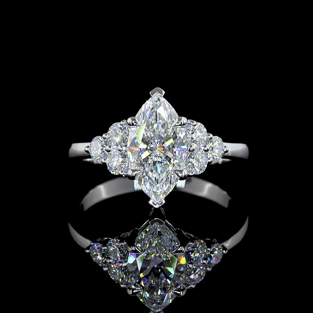 14K White Gold Marquise Cut Lab Diamond Ring with Brilliant Cut Side Stones - 2.00 Carat Total Weight - Covaloro Fine Jewelry