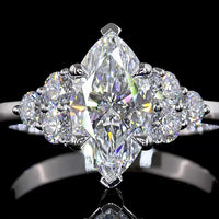 14K White Gold Marquise Cut Lab Diamond Ring with Brilliant Cut Side Stones - 2.00 Carat Total Weight - Covaloro Fine Jewelry