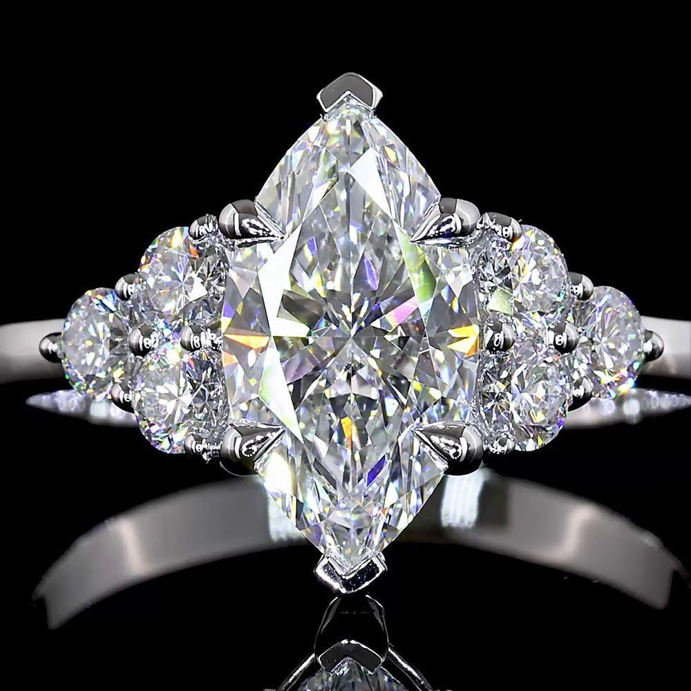 14K White Gold Marquise Cut Lab Diamond Ring with Brilliant Cut Side Stones - 2.00 Carat Total Weight - Covaloro Fine Jewelry