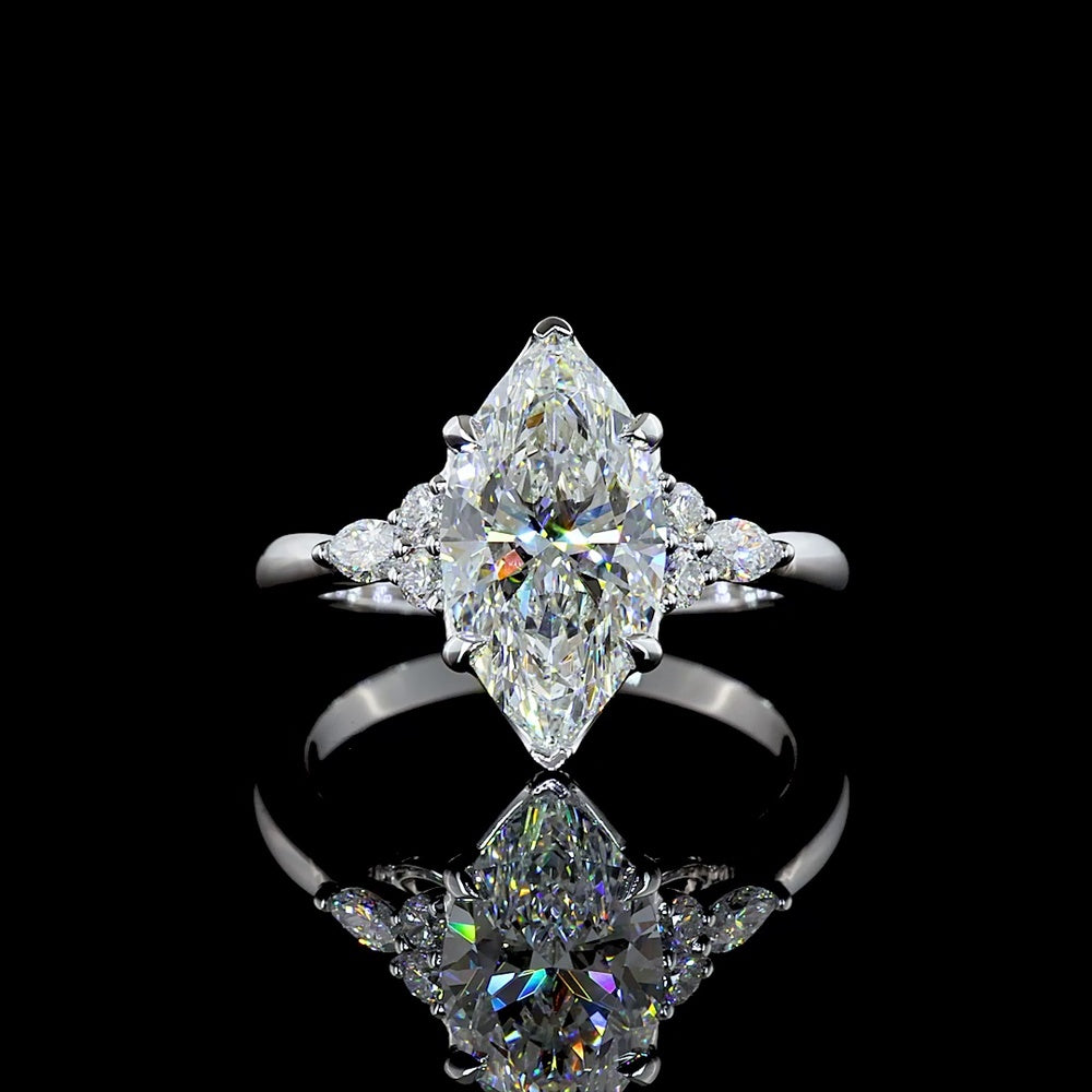 14K White Gold Marquise Cut Lab Diamond Ring with Side Stones - E VVS2 2.72 Carat Total Weight - Covaloro Fine Jewelry