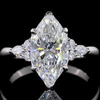 14K White Gold Marquise Cut Lab Diamond Ring with Side Stones - E VVS2 2.72 Carat Total Weight - Covaloro Fine Jewelry