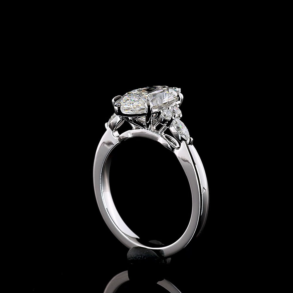14K White Gold Marquise Cut Lab Diamond Ring with Side Stones - E VVS2 2.72 Carat Total Weight - Covaloro Fine Jewelry