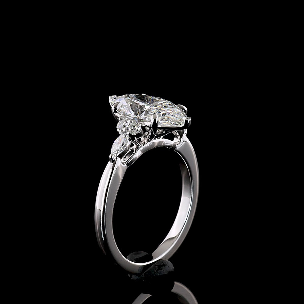 14K White Gold Marquise Cut Lab Diamond Ring with Side Stones - E VVS2 2.72 Carat Total Weight - Covaloro Fine Jewelry