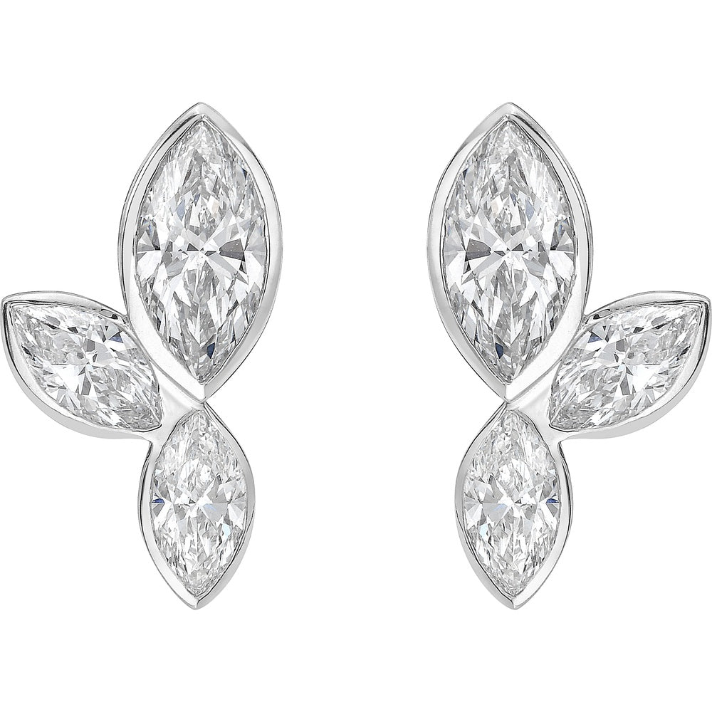 14K White Gold Marquise Cut Lab Diamond Stud Earrings with Botanical Leaf Motif Bezel Setting - 3.10 Carat Total Weight E-F VS - Covaloro Fine Jewelry