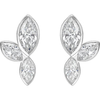 14K White Gold Marquise Cut Lab Diamond Stud Earrings with Botanical Leaf Motif Bezel Setting - 3.10 Carat Total Weight E-F VS - Covaloro Fine Jewelry