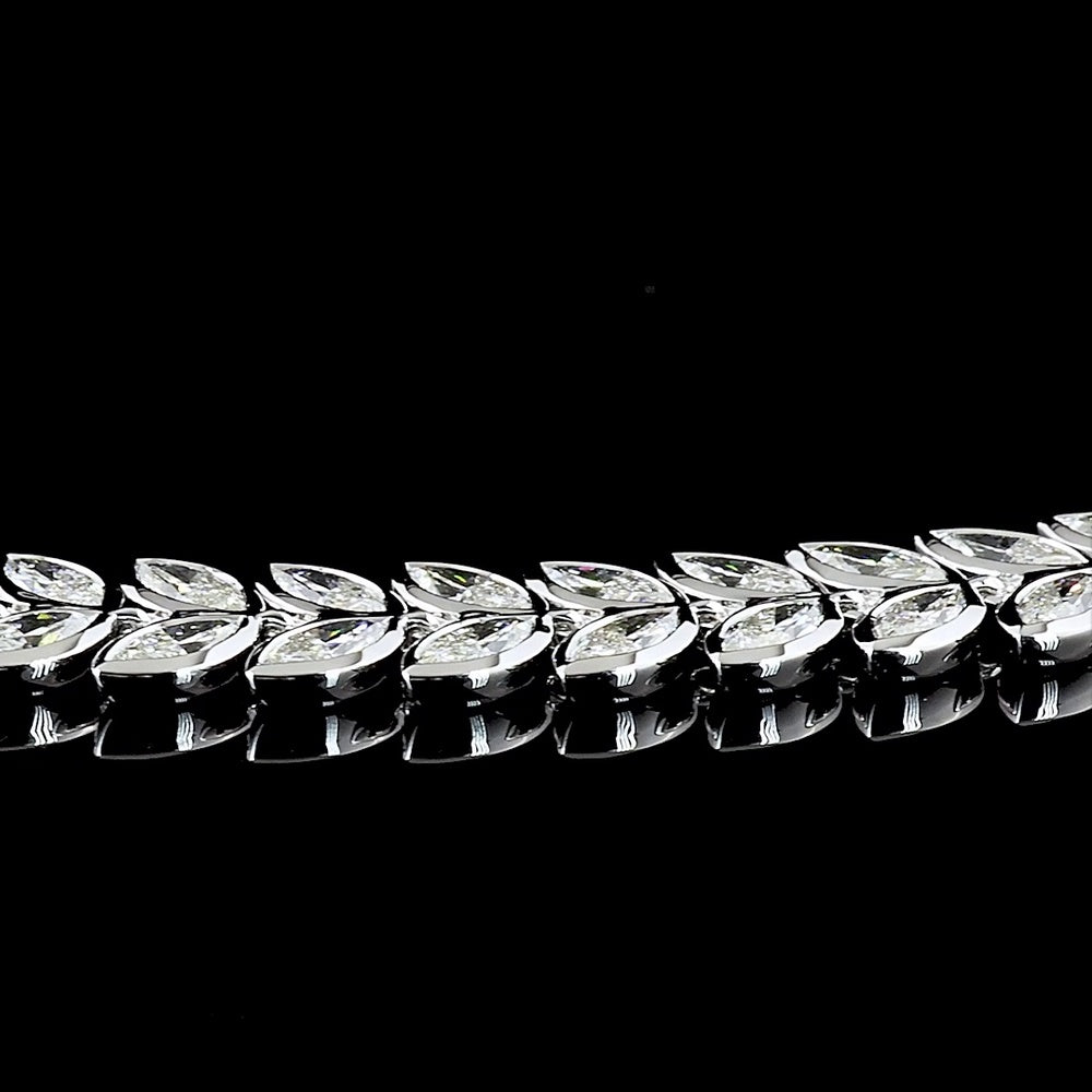 14K White Gold Marquise Cut Lab Diamond Tennis Bracelet - 11.19 Total Carat Weight with Bezel Setting and E-F VVS2 Clarity - Covaloro Fine Jewelry