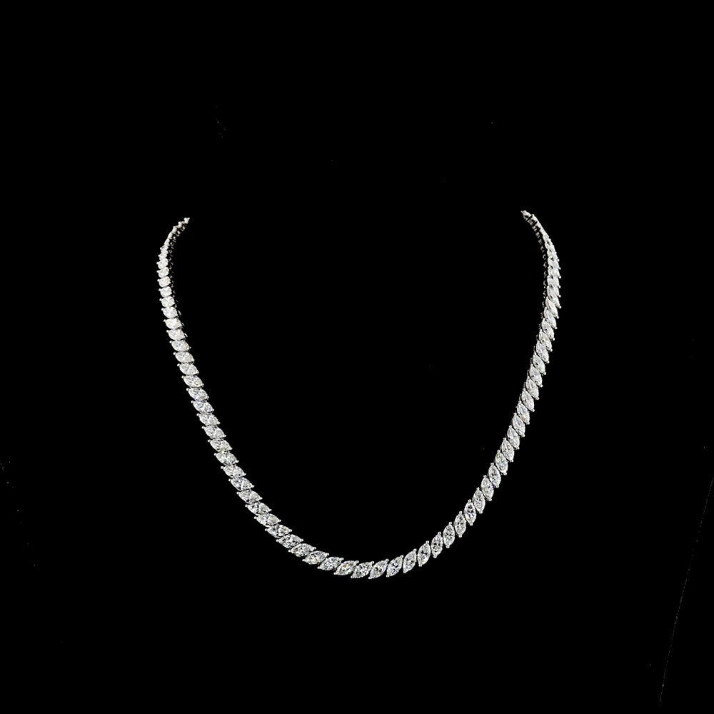 14K White Gold Marquise Cut Lab Diamond Tennis Necklace - 21.42 Carats Total Diamond Weight, E-F Color VS2 Clarity, 108 Stones - Covaloro Fine Jewelry