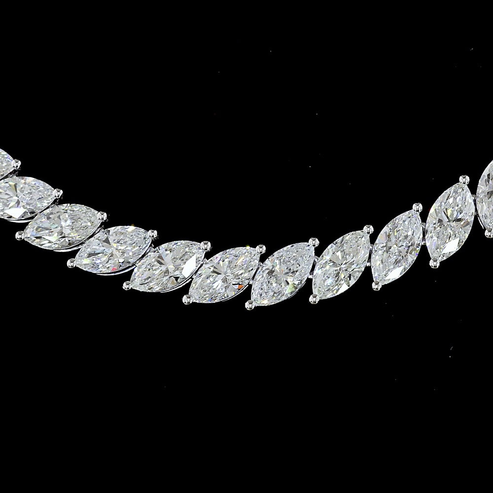 14K White Gold Marquise Cut Lab Diamond Tennis Necklace - 21.42 Carats Total Diamond Weight, E-F Color VS2 Clarity, 108 Stones - Covaloro Fine Jewelry