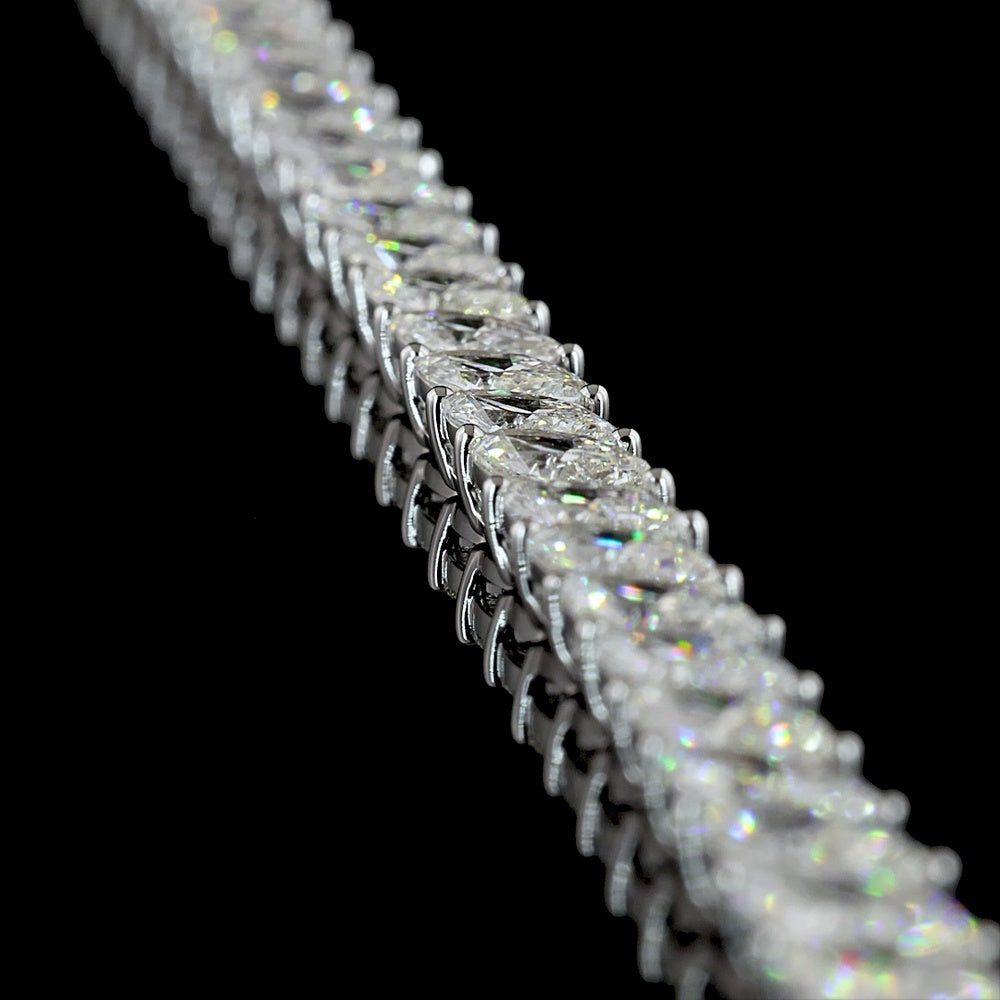 14K White Gold Marquise Cut Lab Diamond Tennis Necklace - 21.42 Carats Total Diamond Weight, E-F Color VS2 Clarity, 108 Stones - Covaloro Fine Jewelry