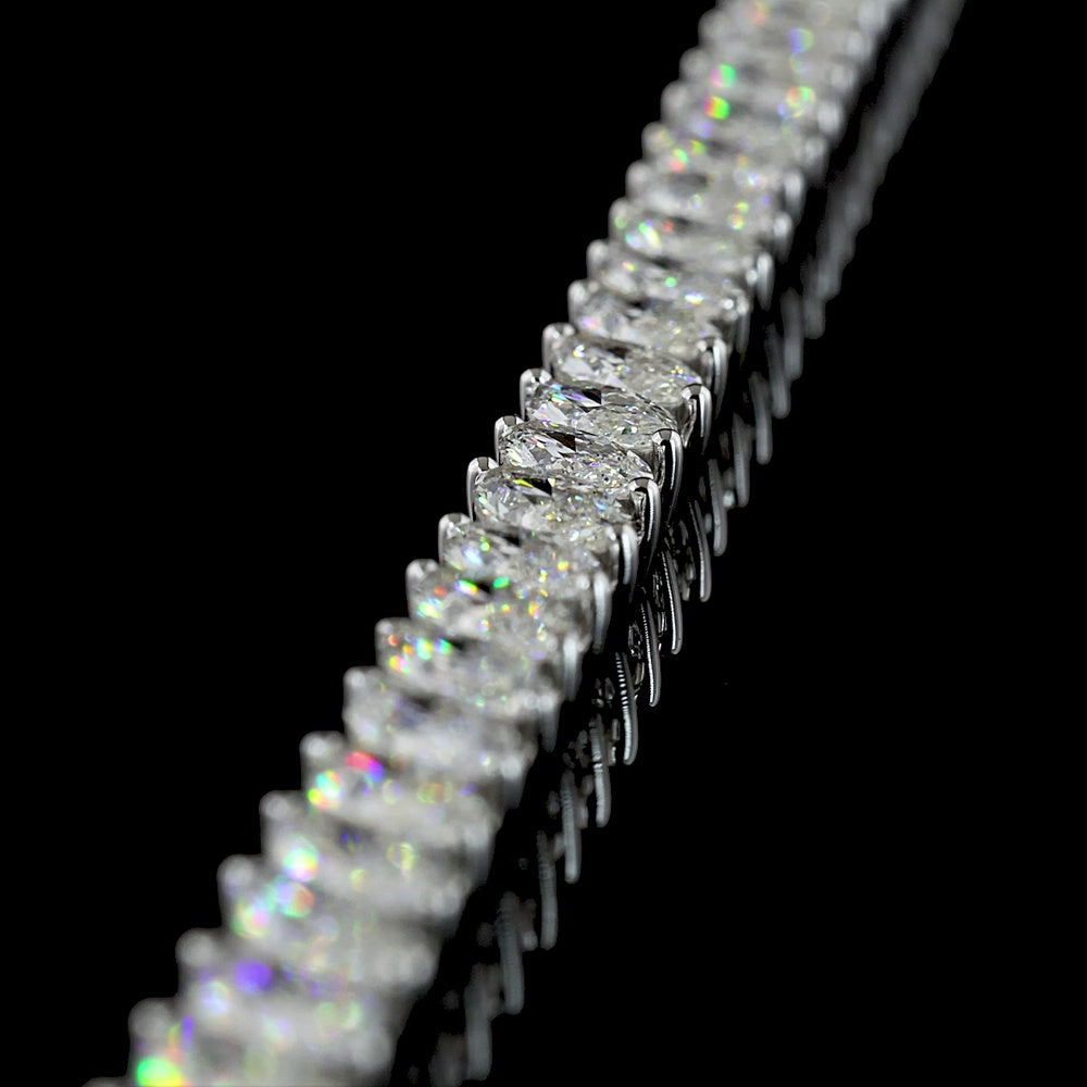 14K White Gold Marquise Cut Lab Diamond Tennis Necklace - 21.42 Carats Total Diamond Weight, E-F Color VS2 Clarity, 108 Stones - Covaloro Fine Jewelry