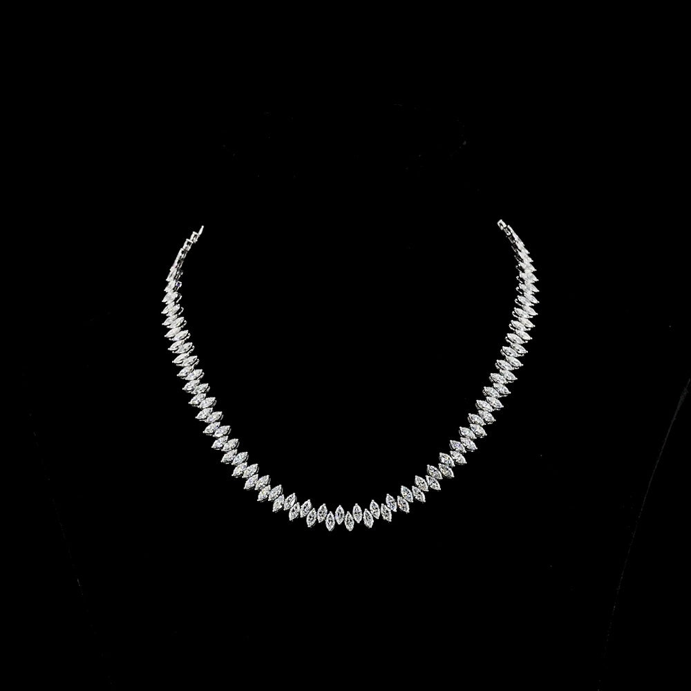14K White Gold Marquise Cut Lab Diamond Tennis Necklace - 24.70 Carat Total Weight, 148 Stones, E-F VS Clarity - Covaloro Fine Jewelry