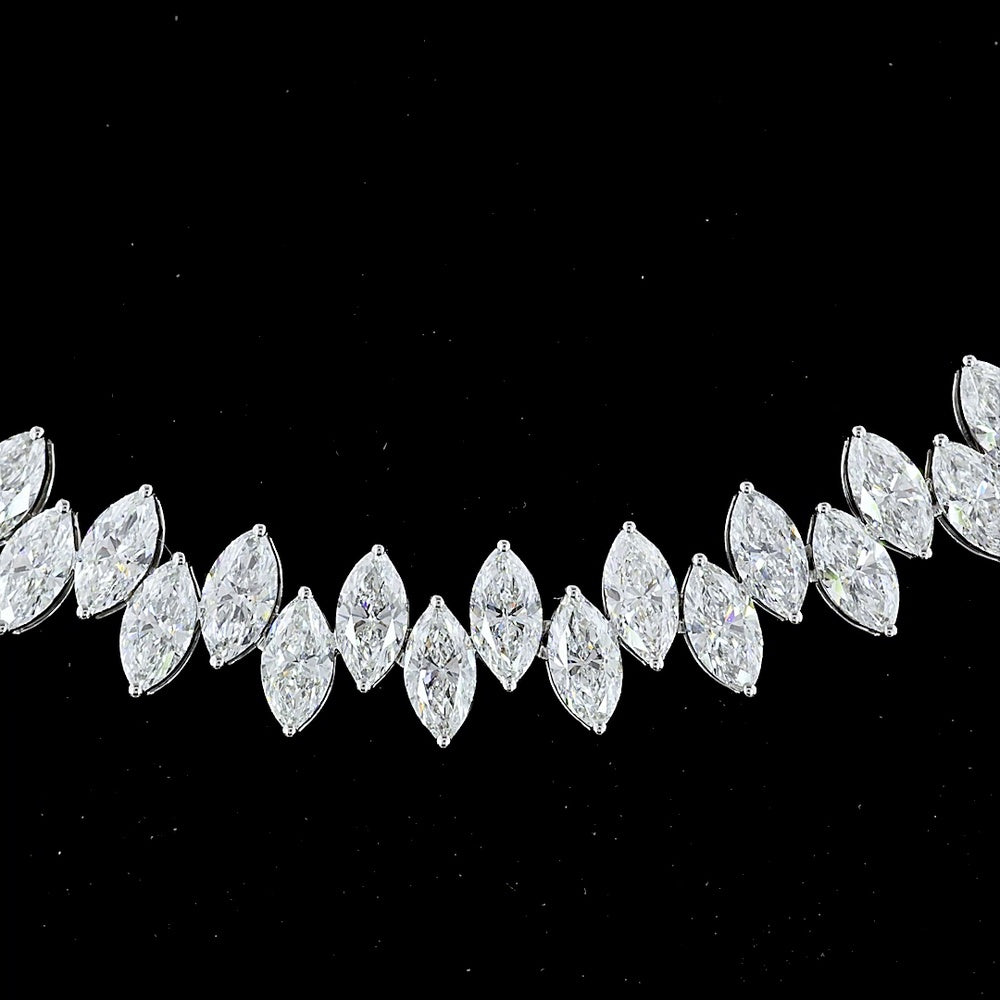 14K White Gold Marquise Cut Lab Diamond Tennis Necklace - 24.70 Carat Total Weight, 148 Stones, E-F VS Clarity - Covaloro Fine Jewelry