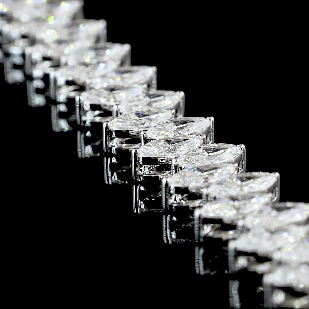 14K White Gold Marquise Cut Lab Diamond Tennis Necklace - 24.70 Carat Total Weight, 148 Stones, E-F VS Clarity - Covaloro Fine Jewelry