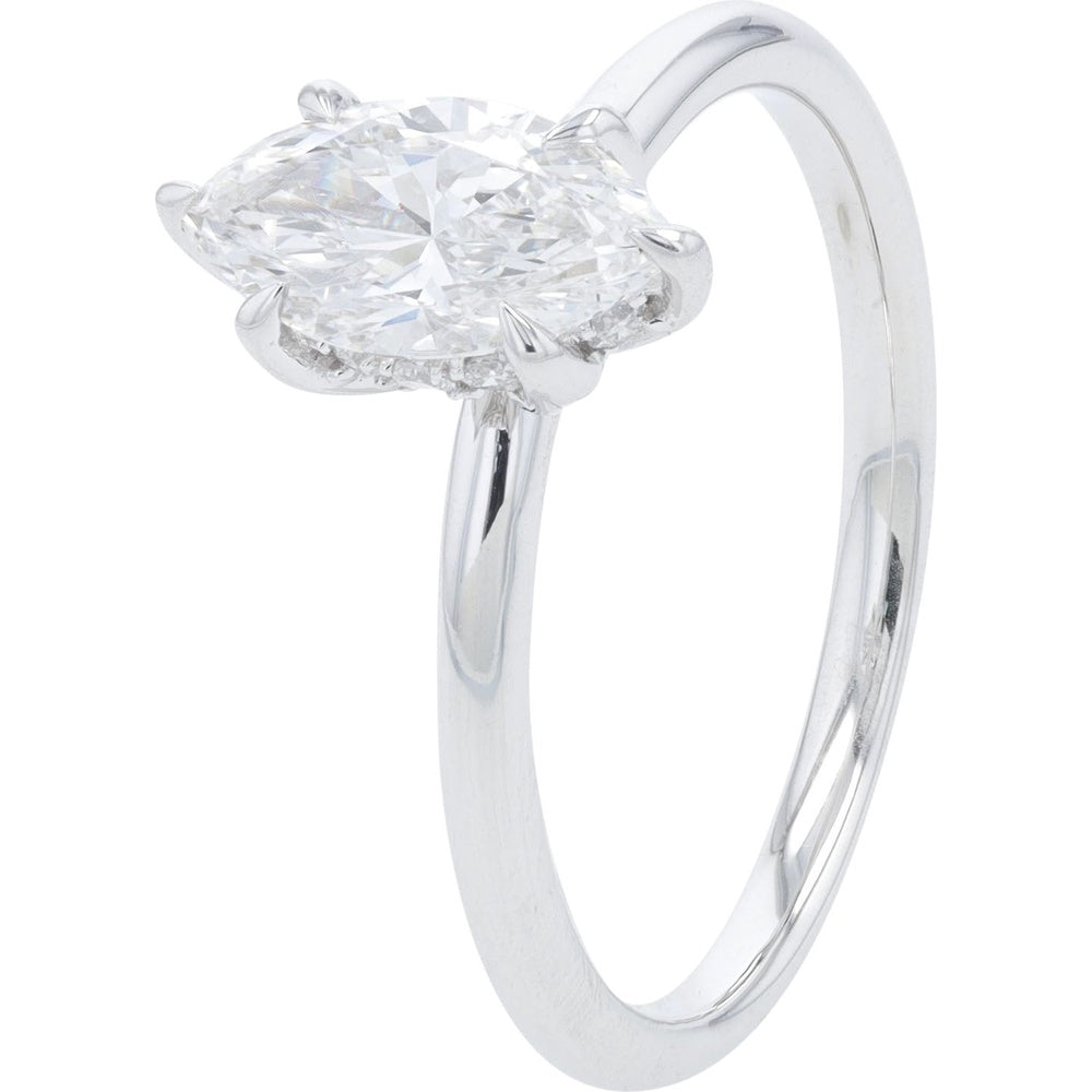 14K White Gold Marquise-Cut Lab Grown Diamond Engagement Ring - 0.88 Carat Total Diamond Weight