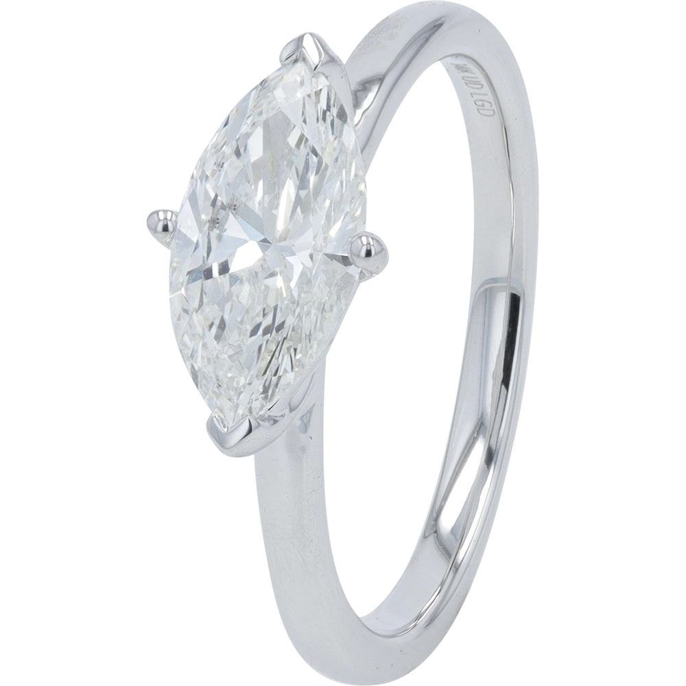 14K White Gold Marquise Cut Lab Grown Diamond Solitaire Engagement Ring - 1.25 Carat Total Diamond Weight