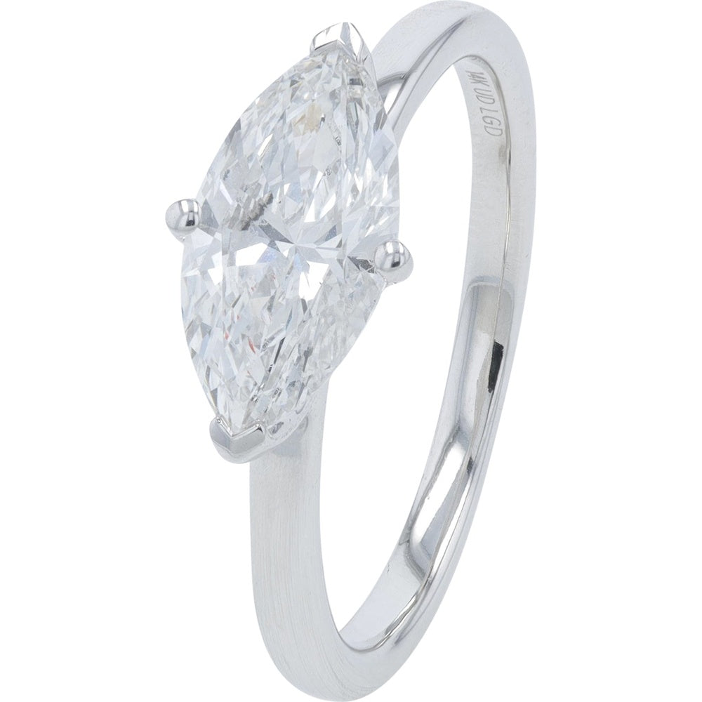 14K White Gold Marquise Cut Lab Grown Diamond Solitaire Engagement Ring - 1.25 Carat Total Diamond Weight