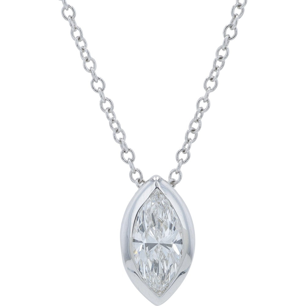 14K White Gold Marquise Cut Lab Grown Diamond Solitaire Pendant with Bezel Setting - 0.63 Carat Total Diamond Weight