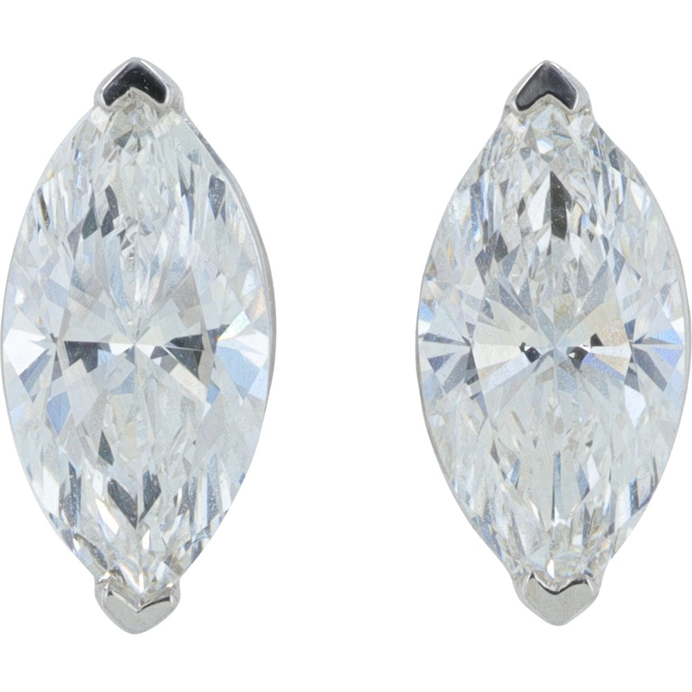 14K White Gold Marquise Cut Lab Grown Diamond Stud Earrings - 1.00 Carat Total Diamond Weight