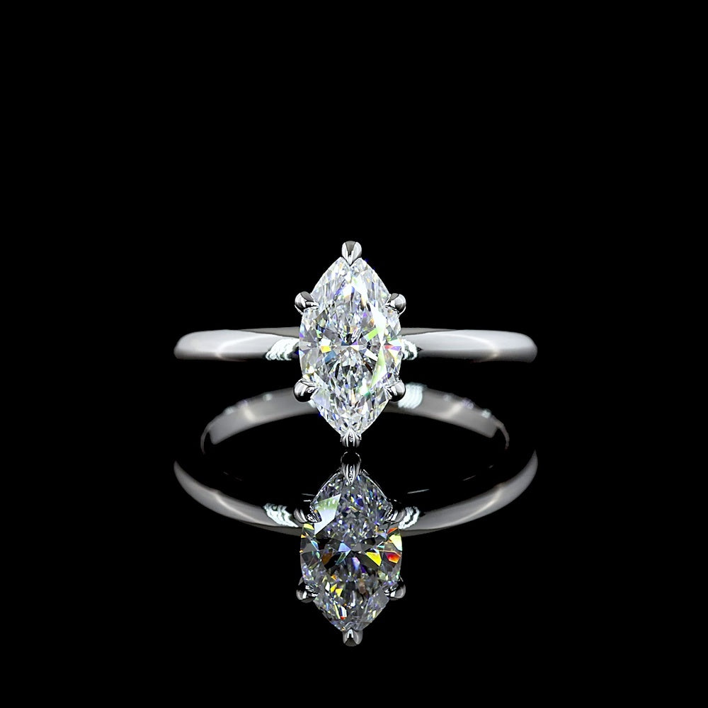 14K White Gold Marquise Cut Solitaire Ring with 1.03 Carat D VVS2 Lab Grown Diamond - IGI Certified North-South Prong Setting - Covaloro Fine Jewelry