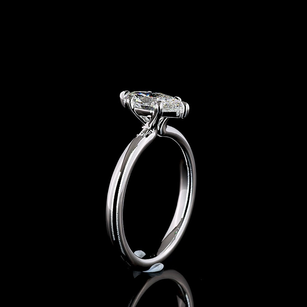 14K White Gold Marquise Cut Solitaire Ring with 1.03 Carat D VVS2 Lab Grown Diamond - IGI Certified North-South Prong Setting - Covaloro Fine Jewelry