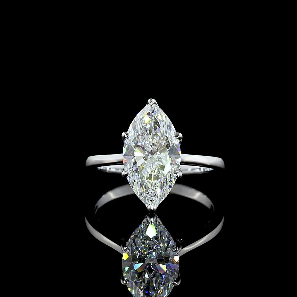 14K White Gold Marquise Cut Solitaire Ring with 3.10 Carat Lab Grown Diamond - E-F Color, VVS2 Clarity, IGI Certified - Covaloro Fine Jewelry