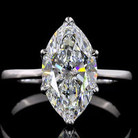 14K White Gold Marquise Cut Solitaire Ring with 3.10 Carat Lab Grown Diamond - E-F Color, VVS2 Clarity, IGI Certified - Covaloro Fine Jewelry
