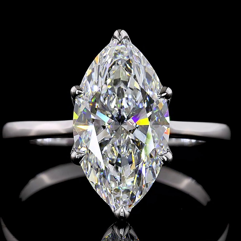 14K White Gold Marquise Cut Solitaire Ring with 3.10 Carat Lab Grown Diamond - E-F Color, VVS2 Clarity, IGI Certified - Covaloro Fine Jewelry