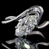 14K White Gold Marquise Cut Solitaire Ring with Inclined Prong Setting - 1.58 Carat Total Diamond Weight - Covaloro Fine Jewelry