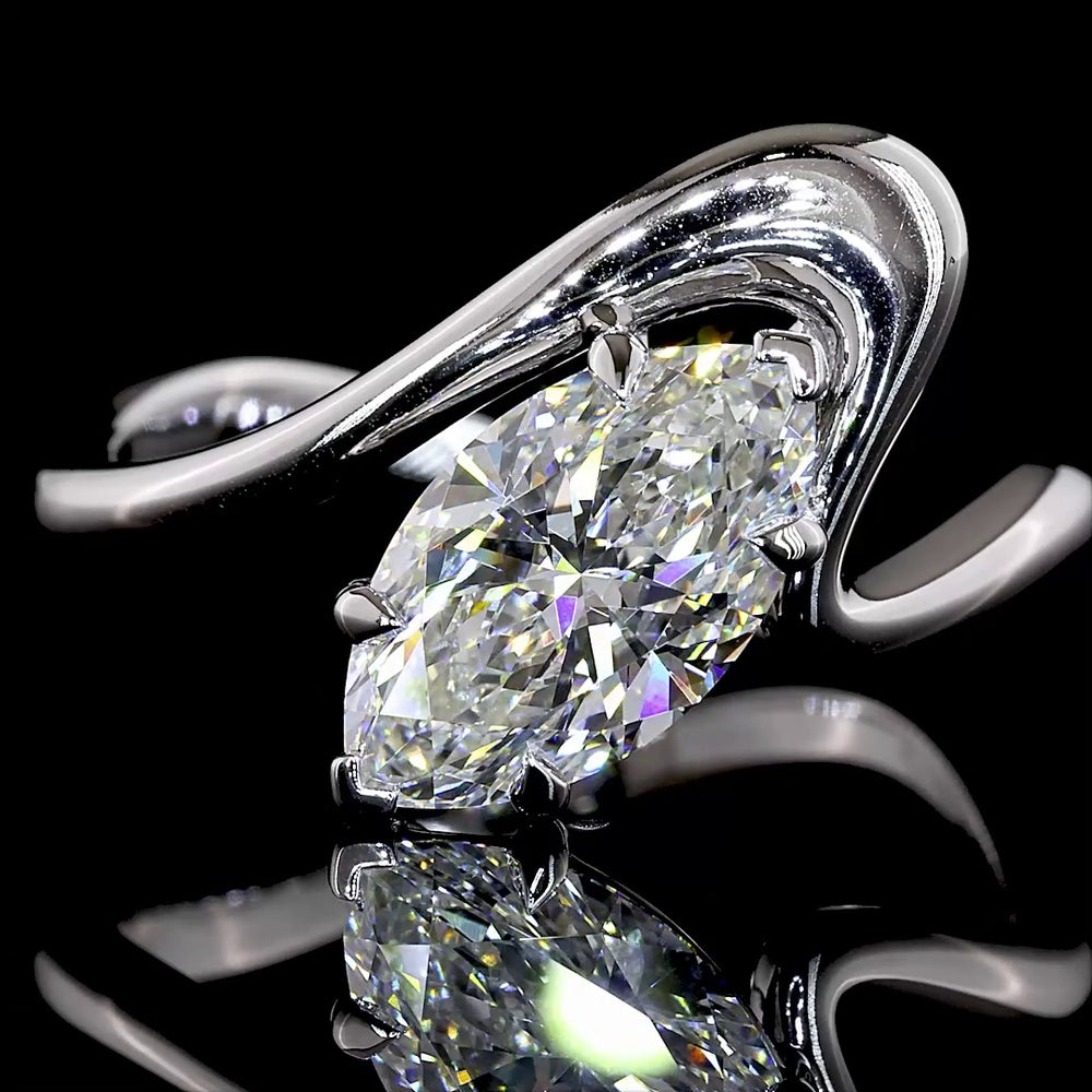 14K White Gold Marquise Cut Solitaire Ring with Inclined Prong Setting - 1.58 Carat Total Diamond Weight - Covaloro Fine Jewelry